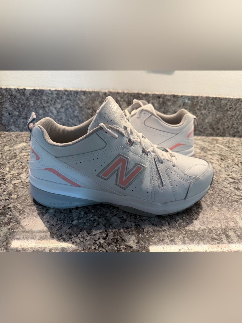 New Balance Women's White Athletic Walking Shoes with Pink Accent | size 11 WIDE
